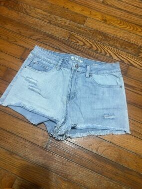 Rewash Two-Tone Light Blue Distressed Denim Shorts
